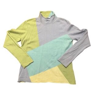 Talbots 100% Cashmere Sweater M Colorblock Mock Neck Y2K Pastel Soft Girl